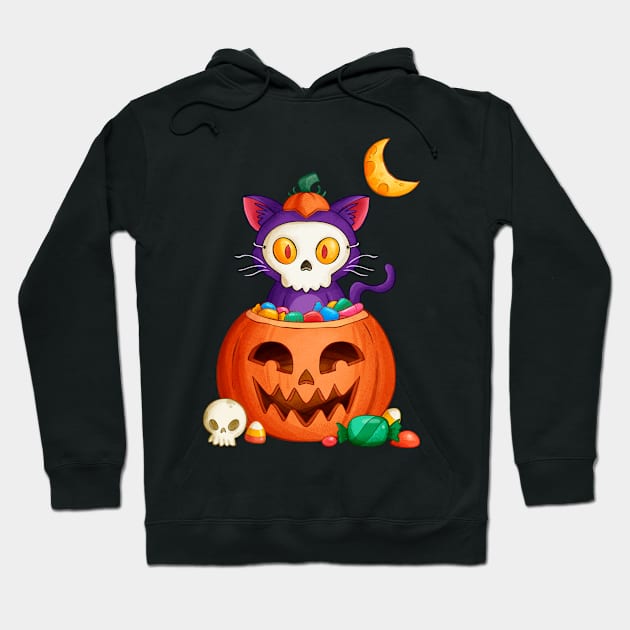 Halloween Cat Skull Cute halloween kitten for kids & adults Hoodie by FunnyUSATees